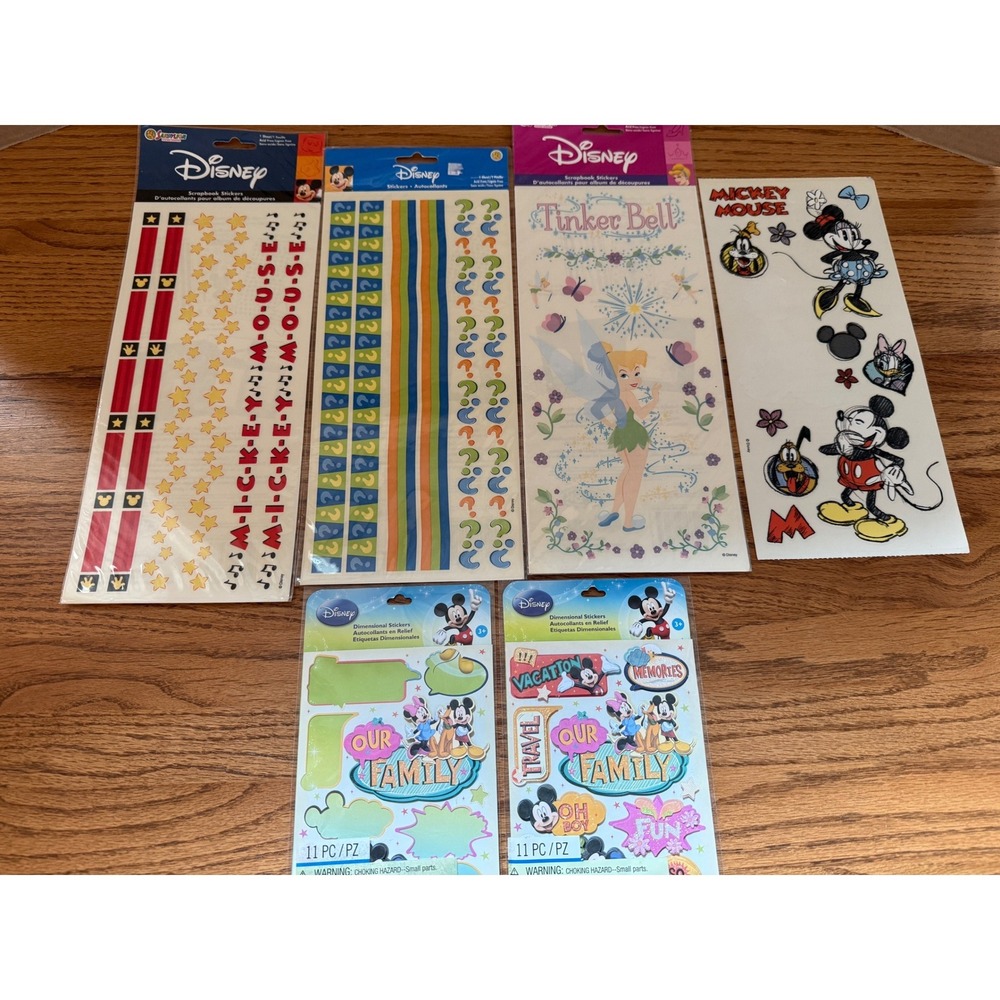 Disney Scrapbook Sticker Lot Mickey Mouse Tinker Bell Dimensional Border 6pc